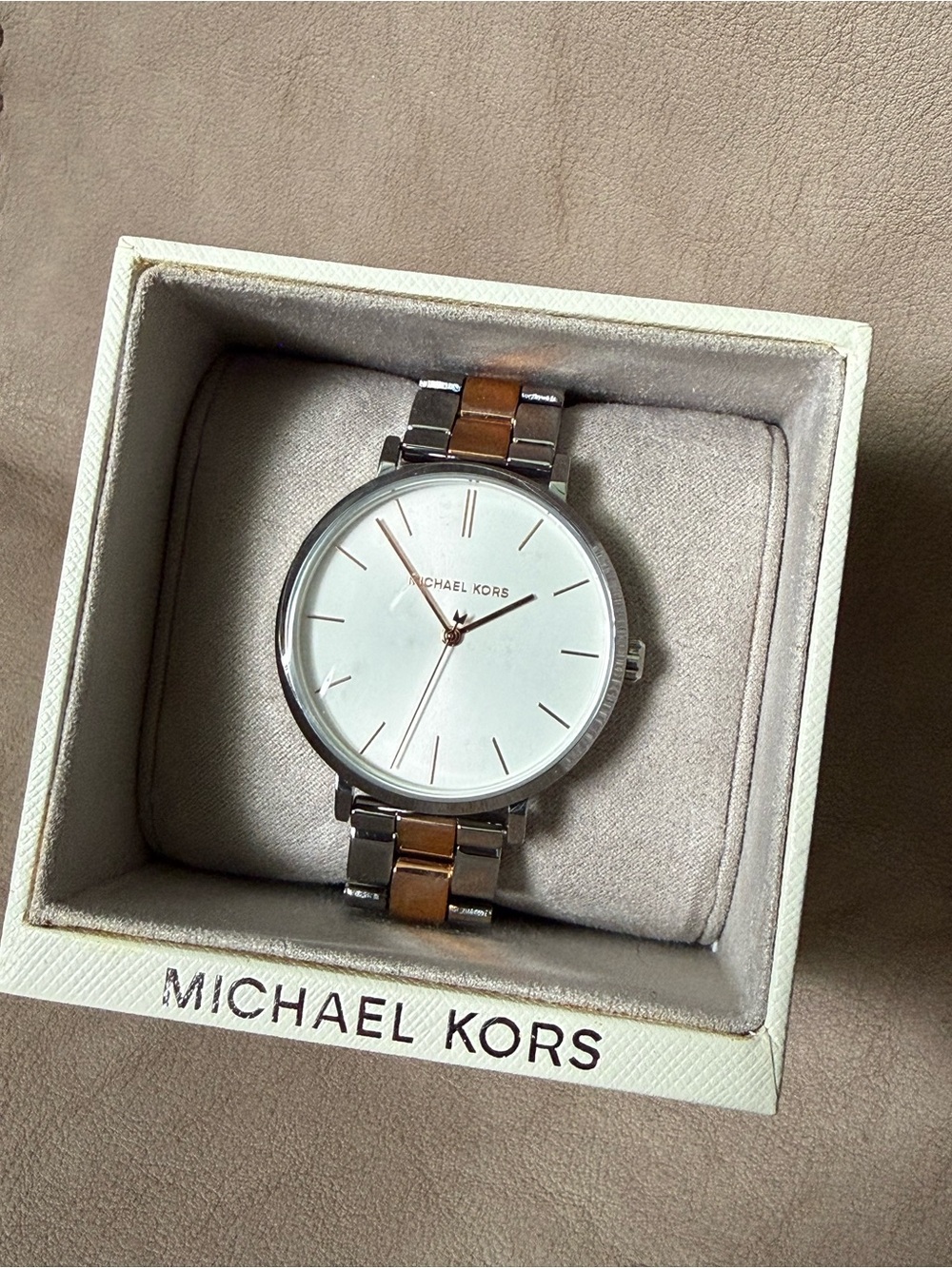 Michael Kors Two-Tone Silver and Rose Gold Men's Bracelet Watch